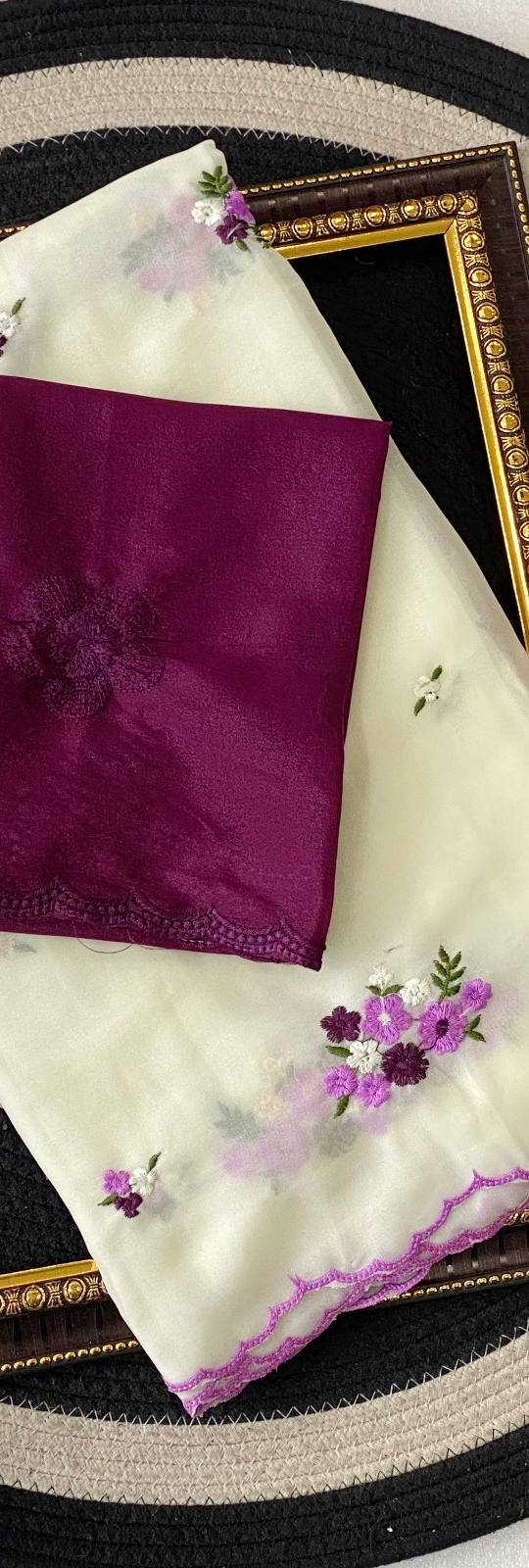 GEORGETTE SAREE WITH EMBROIDERY WORK AND ARCO LACE BORDER