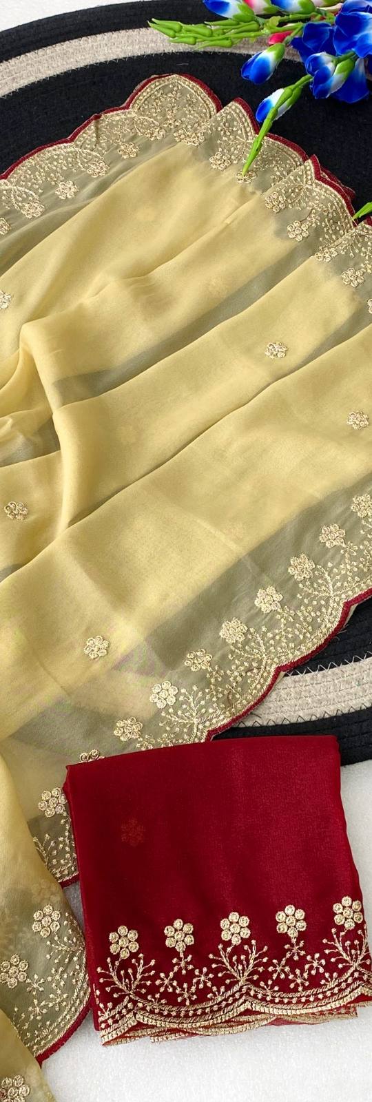 SOFT GEORGETTE WITH FANCY WORK AND FANCY WORK LACE BORDER ART SILK BLOUSE WITH FANCY EMBROIDERY WORK
