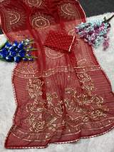 Premium Soft Georgette Bandhani Printed Saree With Beautiful Gotta patti Work in Red – view 2