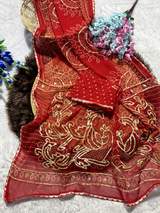 Premium Soft Georgette Bandhani Printed Saree With Beautiful Gotta patti Work in Red – view 3