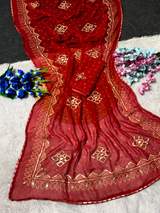 Premium Soft Georgette Bandhani Printed Saree With Beautiful Gotta patti Work in Red