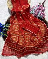 Premium Soft Georgette Bandhani Printed Saree With Beautiful Gotta patti Work in Red