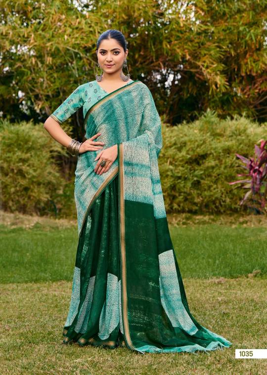 Elegance Premium VISCOS MUL COTTON Fabric Saree With Beautiful Floral Printed Design in Green