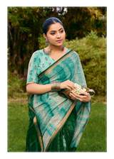 Elegance Premium VISCOS MUL COTTON Fabric Saree With Beautiful Floral Printed Design in Green – view 2