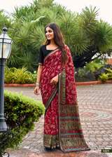 Elegance Premium VISCOS MUL COTTON Fabric Saree With Beautiful Floral Printed Design in Rani