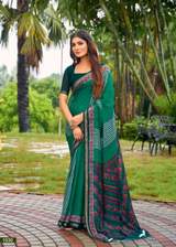 Elegance Premium VISCOS MUL COTTON Fabric Saree With Beautiful Floral Printed Design in Green