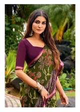 Elegance Premium VISCOS MUL COTTON Fabric Saree With Beautiful Floral Printed Design in Mehendi – view 2