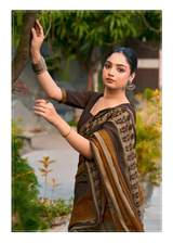 Elegance Premium VISCOS MUL COTTON Fabric Saree With Beautiful Floral Printed Design in Brown – view 2