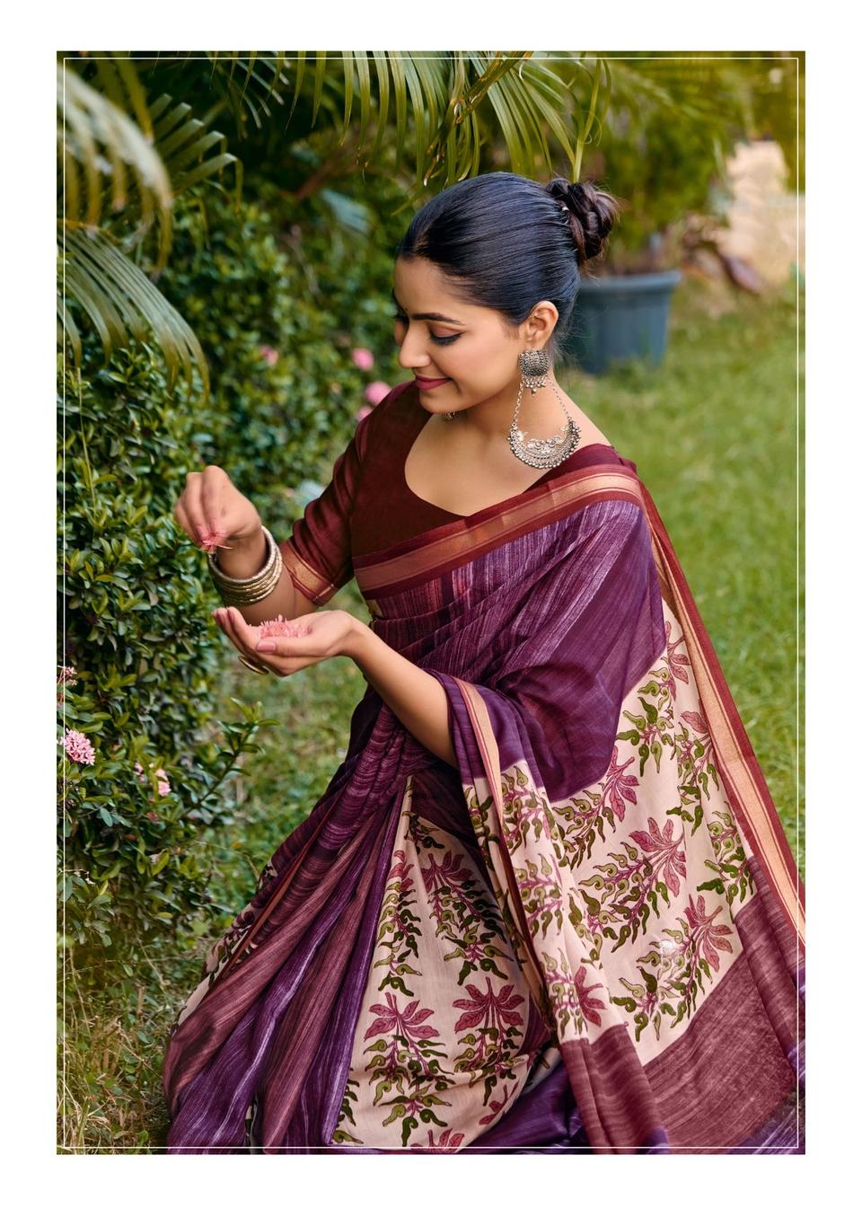 Elegance Premium VISCOS MUL COTTON Fabric Saree With Beautiful Floral Printed Design copy in Rani – view 2
