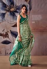 Premium MUL MUL Cotton Saree With Designer Embroidery Work And Beautiful Print in Green