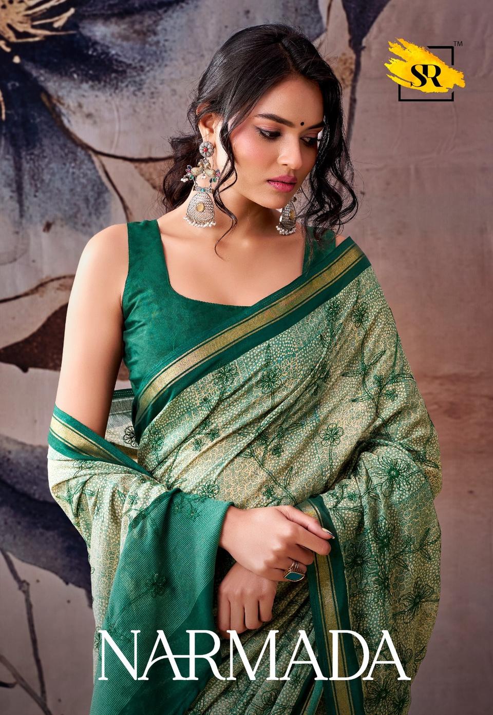 Premium MUL MUL Cotton Saree With Designer Embroidery Work And Beautiful Print in Green – view 2