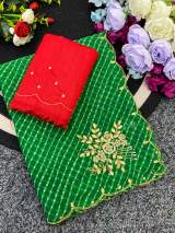 Premium Georgette Fabric Saree With Beautiful Mothda Leheriya Print Design With Beautiful Bead And Gotta Patti in Green – view 3