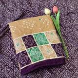 Premium Pure Moss Chiffon Saree With Beautiful Bandhani Print With Foil Print With Mirror Work Designer Saree With Tussles in Pallu Two tone color Contrast Printed Border and Designer Blouse Piece. in Orange – view 3
