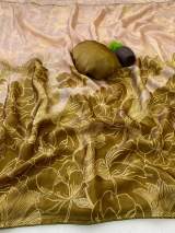 Premium fendi satin With Beautiful degitel print Designer Saree With Two tone Color With Contrast Designer Blouse Piece. in Mehendi