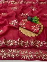 Premium New Silk Saree With Beautiful Floral Pitta Foil Gotta Work in All over saree With Pitta in Red – view 3
