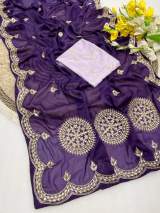 Premium Star Georgette Saree With Beautiful Floral Pitta Foil Gotta Work in All over saree With Pitta in Blue