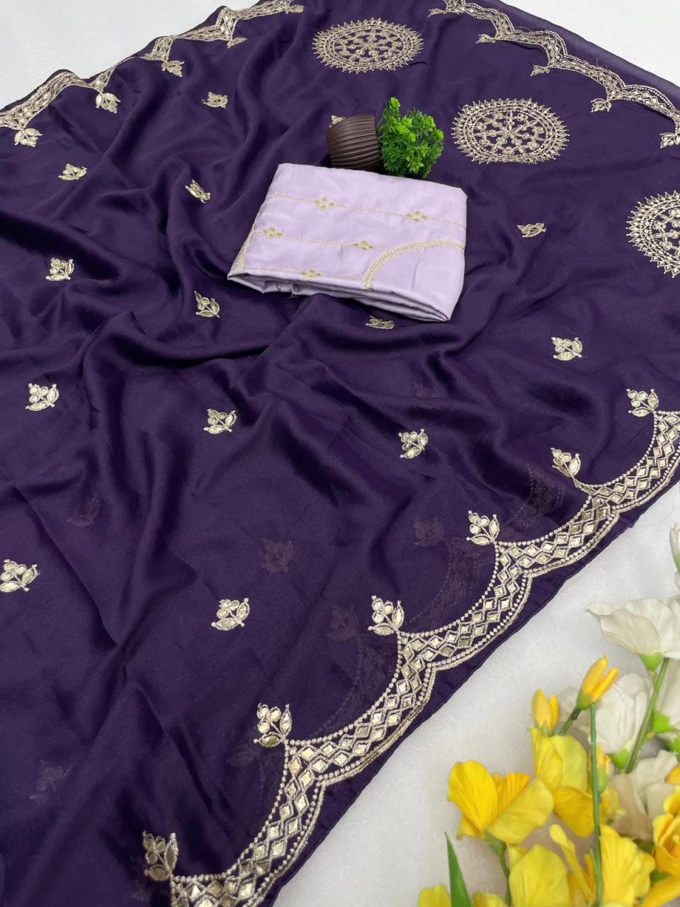 Premium Star Georgette Saree With Beautiful Floral Pitta Foil Gotta Work in All over saree With Pitta in Blue – view 2