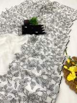Premium Crunchy Fabric Saree With Beautiful Thread Floral Designer Saree With Floral design Pallu in White – view 4