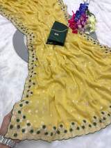 Soft dal moss butti Silk With Zari Butti Fabric With c pallu Emrodiery Thread&Pitta Work With Beautiful Look in Gold – view 3
