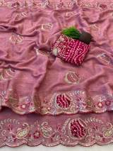 Elegance Premium Rangoli crush Fabric Saree. Zari Embroidery Work With Sequence Work Designer Saree. in Pink