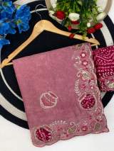 Elegance Premium Rangoli crush Fabric Saree. Zari Embroidery Work With Sequence Work Designer Saree. in Pink – view 2
