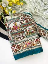 Premium Pure Moss Chiffon Saree With Beautiful Peacock Floral Print With Foil Print With Mirror Work Designer Saree in Aqua blue – view 2