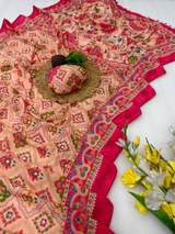 Premium Heavy Silk Crape Saree With Beautiful Floral Printed Design in All Over saree in Rani – view 2