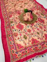 Premium Heavy Silk Crape Saree With Beautiful Floral Printed Design in All Over saree in Rani – view 3