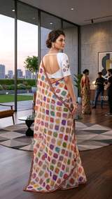 Premium Weightless C/C Fabric Saree With Beautiful Floral Bandhani Printed Design in All Over Saree And Embroidery in White – view 3