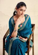 Premium Chinnon Fabric Saree With WEAVING Design And Beautiful Zari Weaving Butti With Checks Design in Aqua blue – view 2