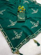 Premium Crunchy Fabric Saree With Beautiful Gotta patti Work Floral designer border With Gotta patti in Green