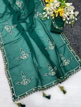 Premium Crunchy Fabric Saree With Beautiful Gotta patti Work Floral designer border With Gotta patti in Green – view 2