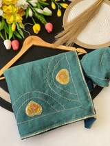 Beautiful rangoli crush Fabric Saree With Beautiful Bead And Moti Work Cut Dana Hand Work And position print in Cyan – view 2