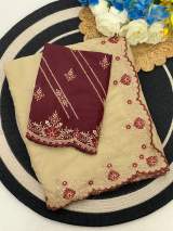 Premium Star Georgette Saree With Beautiful zari therd c pallu Work and lehriya lining work Design in All Over Saree And Heavy Designer Blouse Piece. in Cream – view 2