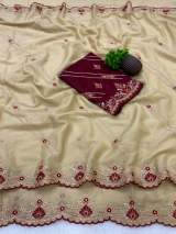 Premium Star Georgette Saree With Beautiful zari therd c pallu Work and lehriya lining work Design in All Over Saree And Heavy Designer Blouse Piece. in Cream