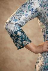 Designer 3-Piece Floral Print Jacket with Crop Top and Pant Co-ord Set for Women in White – view 5