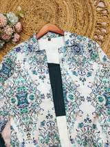 Designer 3-Piece Floral Print Jacket with Crop Top and Pant Co-ord Set for Women in White – view 3