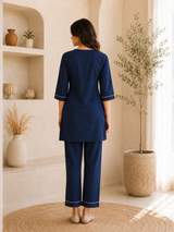 Navy Blue Radha Krishna Embroidered Kurti with Pants Set – view 3