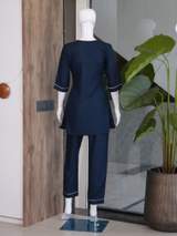 Navy Blue Radha Krishna Embroidered Kurti with Pants Set – view 7