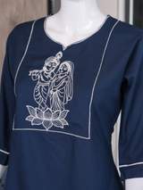 Navy Blue Radha Krishna Embroidered Kurti with Pants Set – view 5