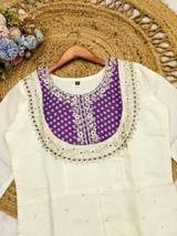 Elegant White & Purple Bandhani Print Kurta with Pant Set for Women – view 3