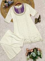 Elegant White & Purple Bandhani Print Kurta with Pant Set for Women – view 2