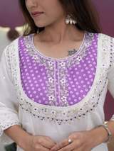 Elegant White & Purple Bandhani Print Kurta with Pant Set for Women – view 6