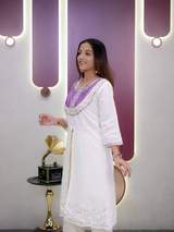 Elegant White & Purple Bandhani Print Kurta with Pant Set for Women – view 5
