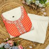 Stunning White & Orange Bandhani Printed Embroidered Kurta with Pant Set for Women – view 6