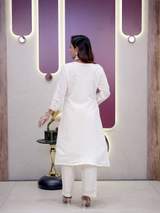 Stunning White & Orange Bandhani Printed Embroidered Kurta with Pant Set for Women – view 9