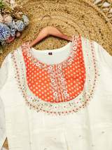 Stunning White & Orange Bandhani Printed Embroidered Kurta with Pant Set for Women – view 3