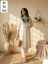 Elegant White & Teal Bandhani Embroidered Kurti with Pant Set for Women in Aqua blue – view 8