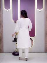 Elegant White & Teal Bandhani Embroidered Kurti with Pant Set for Women in Aqua blue – view 7