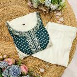 Elegant White & Teal Bandhani Embroidered Kurti with Pant Set for Women in Aqua blue – view 5